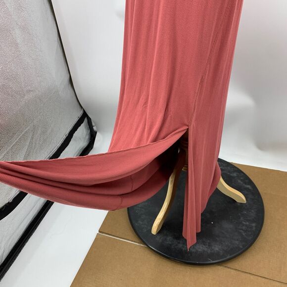 All Row Dress Womens M Medium Dusty Rose Ribbed Slit Short Sleeve Stretch Maxi - Picture 5 of 15